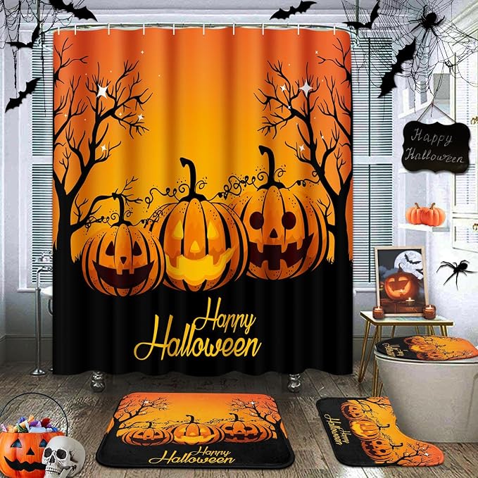 Arttown Halloween Bathroom Sets with Shower Curtain and Rugs Set of 4 Funny