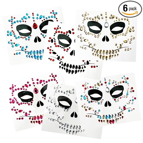 Day of the Death Skull Face Gems Jewels-6-Pack - sugar skull makeup