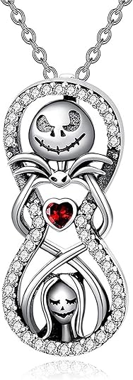 Skull Necklaces for Women, Heart Cubic Zirconia Couple Love Infinity Skeleton Pendant Skull Halloween Jewelry, Personalised Nightmare Necklace Birthday Valentine's Day Gifts for Women Love - skeleton