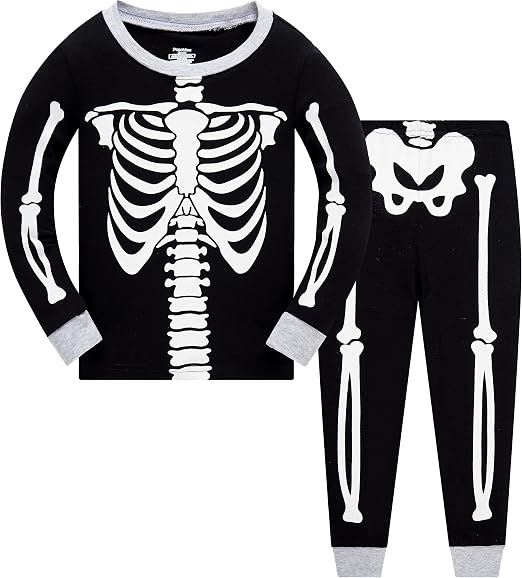 Popshion Kids Skeleton Pajamas Glow in the Dark 100% Cotton Sleepwear Toddler Girls Boys Skull Halloween Pjs Sets 3t-10t - skull pajamas