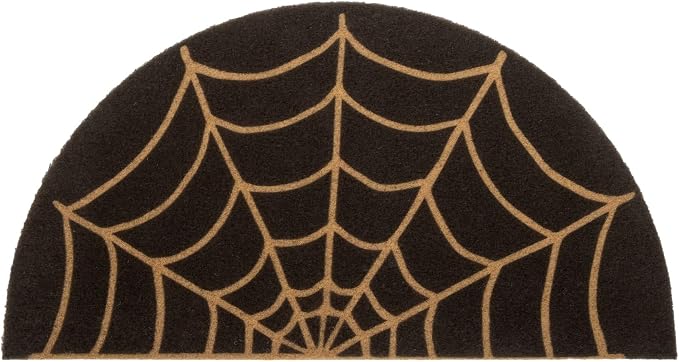 Spider Web Doormat - Half Circle Halloween Welcome Front-Door Mat 17x29 in - skull door mat