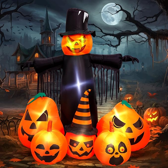 Max Fun 7FT Halloween Inflatables Pumpkin Decorations with LED Build-in Halloween Yard Decoration Blow Up Inflatables for Outdoor Indoor Garden Lawn - skull inflatable