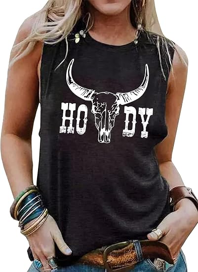Country Music Tank T-Shirt for Women Funny Wallen Howdy Nashville Letter Pattern Shirt Vintage Western Cowgirl Cowboy Top - skull tank tops