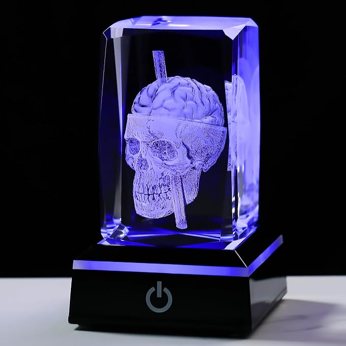 3D Crystal Skull Decor- Halloween Skull Light Witch Figurines Occult Medieval Goth Satanic Home Desk Glass Skull Decor Witchy Gifts Horror Lilith Statue - skull lamp