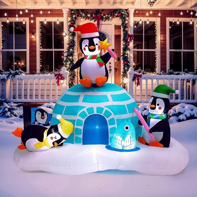 PRESENCE Inflatables Igloo LED Light Up Penguin Fishing, Christmas Blow Up for Garden Lawn Holiday - skull inflatable