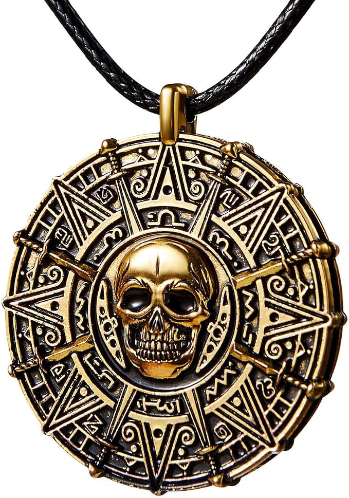 Spooktacular Creations Halloween Pirate Coin Necklace Pirate Skull Necklace Accessories for Men Women Halloween Cosplay, Pirates Costume, Halloween Dress Up Party Favors - string light