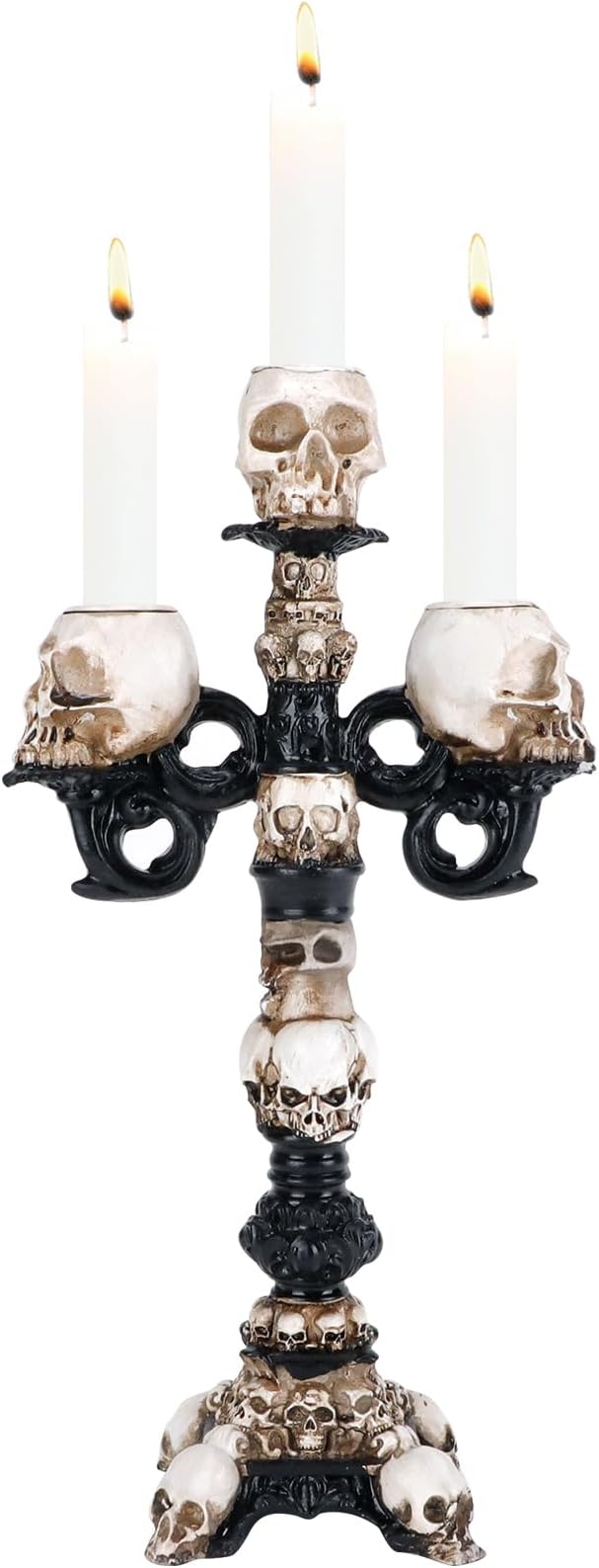 Skull Candle Holder for Halloween Decoration, Resin Gothic Skeleton Head Candlestick for Pillar Candle, Retro Spooky Desktop Tealight Cup for Christmas Home Office Party - skull candle