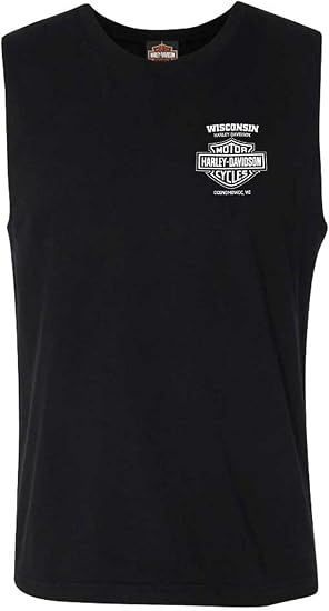 Harley-Davidson Men's Lightning Crest Sleeveless Cotton Muscle Shirt, Black - skull tank tops