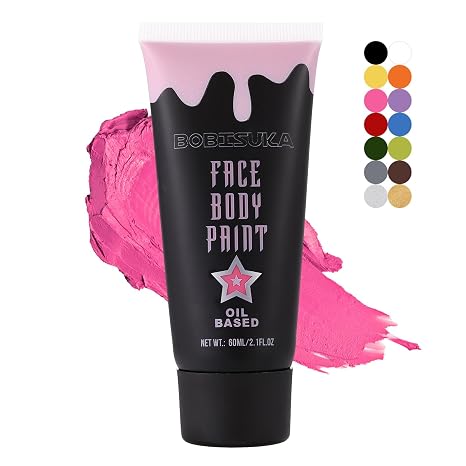 BOBISUKA Pink Face Body Paint, High Pigmented Oil-based Painting Kit, Creamblend Facepaint for Sugar Skull Makeup, Clown Halloween Cosplay, Costume, SFX Special Effect and Theme Parties（2.1 Fl.oz） - sugar skull makeup