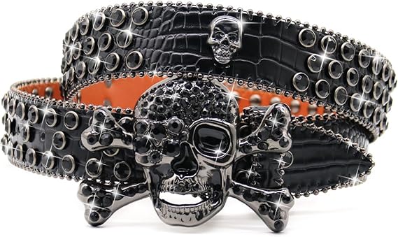 Rhinestone Skull Belt Men Women Studded Cowgirl Punk Emo BB Belt Y2k - skull wallet