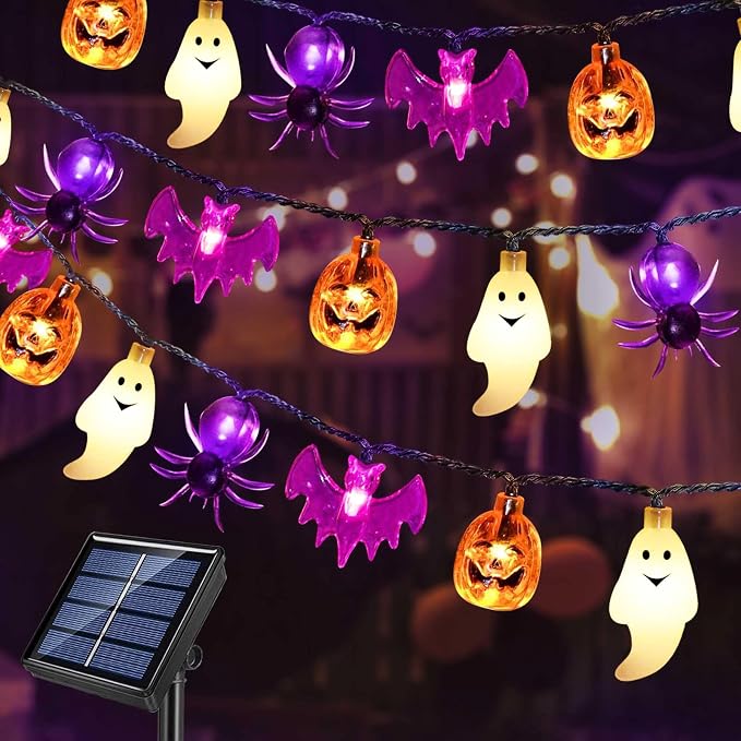 Solar Powered Halloween Lights, 40 LED, 8 Modes, Waterproof, Auto On/Off, Outdoor Use - string light