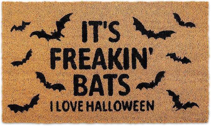 AnyDesign Halloween Coir Outdoor Doormat Freakin Bats I Love Halloween Door Mat Non-Slip Floor Mats Entrance Door Rug for Holiday Trick or Treat Decor, 16.5 x 29 Inch - skull floor mat