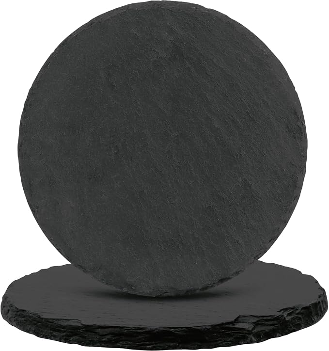 Black Nature Stone Round Coasters Set of 2, Cup Coasters Absorbent Anti-Scratch, Furniture Table Desk Drink Coaster for Office Bar Kitchen Home, Stylish Décor Protects Wood & Glass Surfaces (2 Pack) - skull coaster