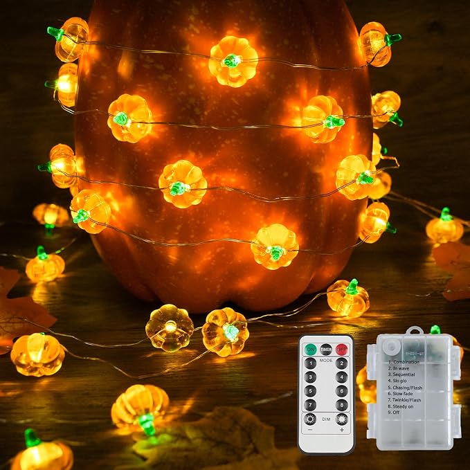 suddus 12.8ft 40 LED Halloween Pumpkin Lights Battery Operated Timer - string light