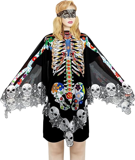 Halloween Skeleton Poncho, Lace Skeleton Halloween Costume Poncho - sugar skull costume