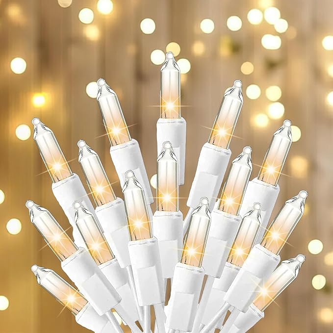 TW SHINE Warm White Christmas Lights, 20FT 100 Count Incandescent White Wire Christmas Tree Lights, Waterproof Xmas String Lights for Outdoor Indoor Home Party Decorations - string light