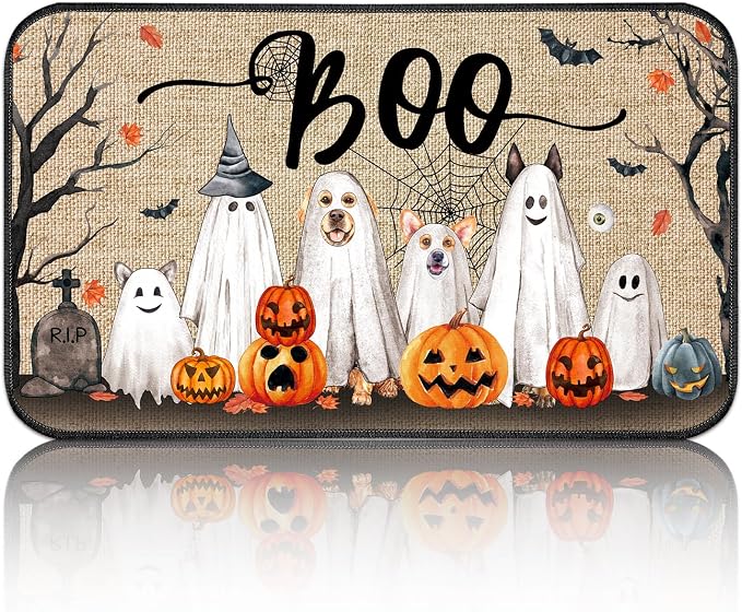 Halloween Door Mat Welcome Mat for Front Door,Boo - skull floor mat