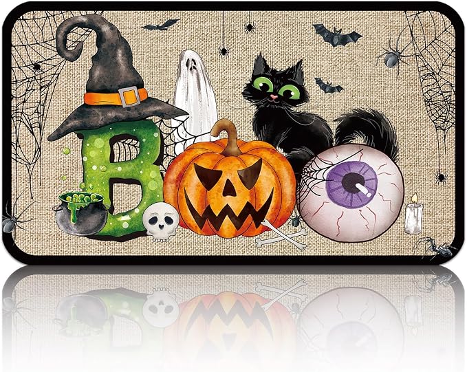 Halloween Door Mat Welcome Mat for Front Door,Trick or Treat - skull door mat