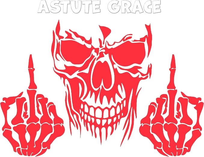 Middle Finger Vinyl Decal, Skull Decal, Skull Sticker, Skull car Window Decal, Skull, Skull Back Window Decal, Middle Finger | 8.5"| AG-640 (Red) - skull sticker
