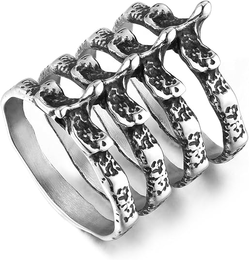 HZMAN Gothic Punk Spine Skeleton Stainless Steel Rings for Men Women - skull ring