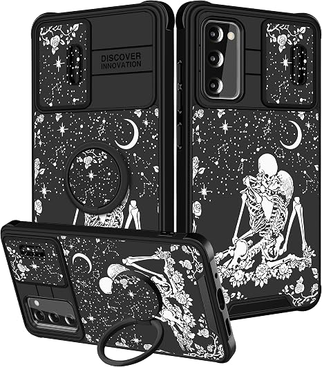 Funermei for Samsung Galaxy S20 FE Case with Ring Stand, Flower Skull - Skull phone case