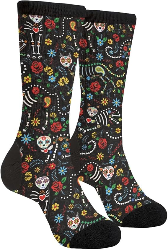 Sigouyinei Crew Socks, Athletic Cushioned Sports Socks Thick Towel Bottom - sugar skull costume