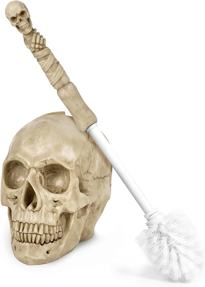 Toilet Brush and Holder Set for Bathroom,Skullduggery Skeleton Gothic Bathroom Decor Toilet Bowl Brush Set,Space Saving for Storage, Drip-Proof, Easy to Assemble, Deep Cleaning - skull toilet rug