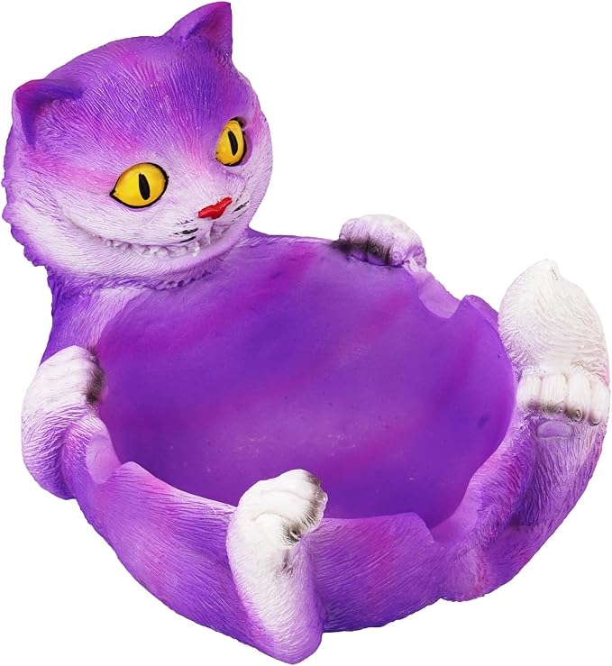 Fantasy Gifts Crazy Trippy Purple Cheshire Cat Ashtray – Alice in Wonderland Inspired Resin Ashtray | Psychedelic Fantasy Décor Accent & Novelty Gift - skull ashtray