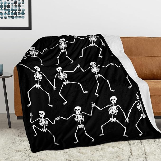 JOOCAR Halloween Skull Skeleton Decor Blanket Soft Warm Cozy Lightweight Funny Dance Halloween Dancing Fun Joints Party Throw Blankets for Girls Boys for Sofa Couch Bed Chair 40″ x 50″