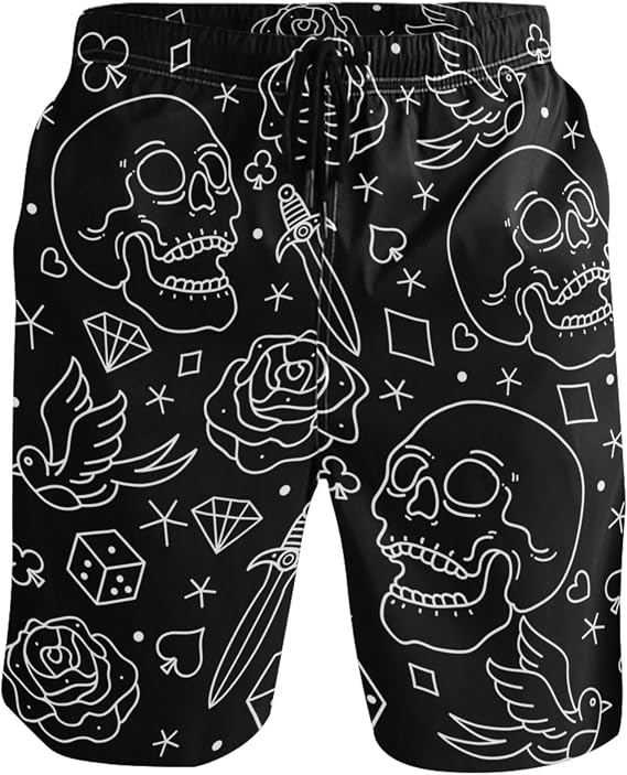 visesunny Cool Men's Novelty Beach Shorts Quick Dry Swimwear Sports Running Swim Board Shorts Bathing Suits Multicolor - skull swimsuit