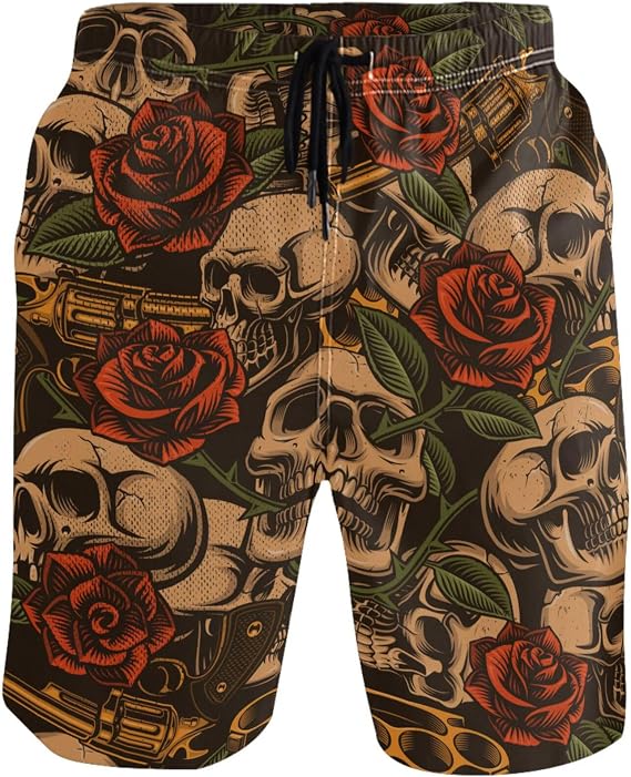 visesunny Stylish Mens Swim Trunks Quick Dry Beachwear Sports Swim Board Shorts Holiday Party Bathing Suits - skull swimsuit