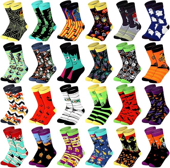 Jeyiour 24 Pair Halloween Sock Fuzzy Horror Crew Sock Gift - sugar skull costume
