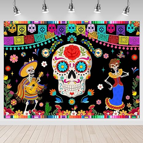 Mocsicka Day of The Dead Backdrop 7x5ft - skull sticker