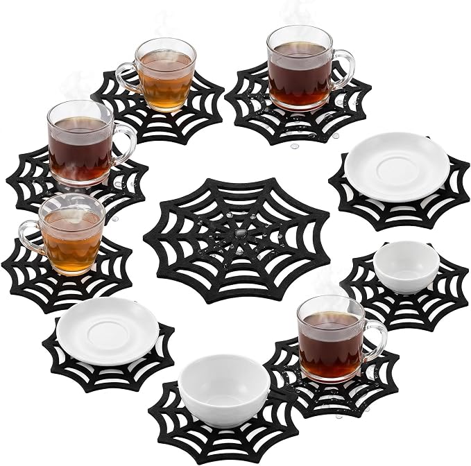 MAGICLULU 10pcs Spider Web Felt Coaster, Black Halloween Mat for Party - skull coaster