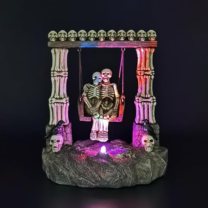 JORAE Swinging Skeleton Statue LED Light Skull Halloween Figurine 6.7" H - skull figurine