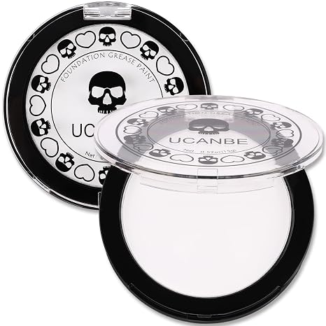 UCANBE Goth White Cream to Powder Foundation Makeup, Professional Clown White Face Body Paint with Matte Finish for Halloween, SFX Makeup, Cosplay, Costume, Stage, Mime & Film(0.52oz) - sugar skull makeup