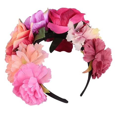Beaupretty Halloween Crown Day of Dead Headband Mexican Rose Crown Headband Bridal Floral for Halloween Holiday Cosplay - skull headband