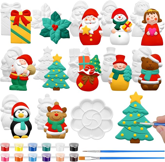 Leyndo 12 Pcs Christmas Ceramics to Paint DIY Plaster Painting Kits - skull painting