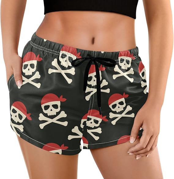 visesunny Women's Running Shorts with Pockets High Waisted Athletic Workout Gym Shorts for Women Youth Teens - skull swimsuit