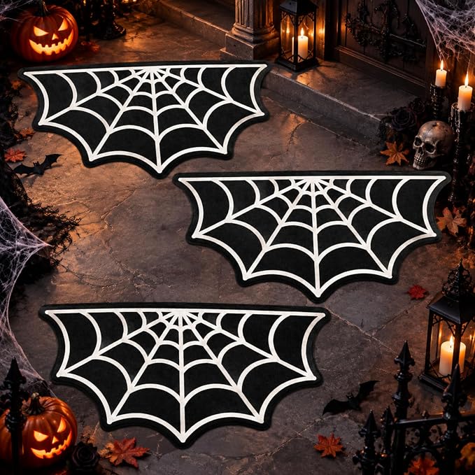 3 Pcs Halloween Bath Mat 32×16 Inch Spider Web Bath Rug Non Slip
