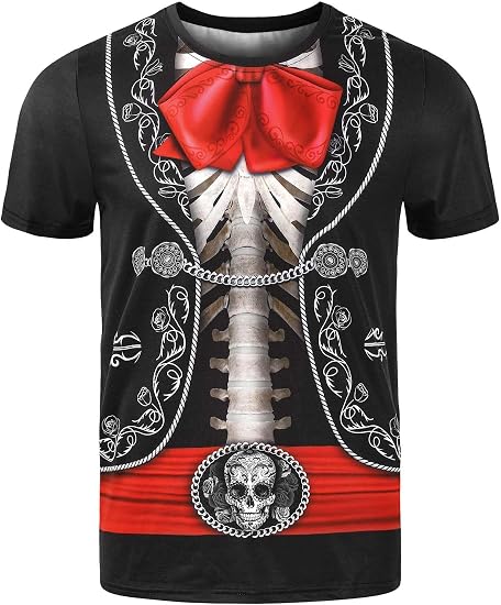 Funny World Men's Mariachi T-Shirts Graphic Short Sleeve Mexican Fiesta Costume - skull tshirt