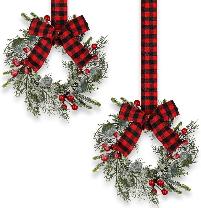 Syhood 2 Pcs 9 Inch Mini Christmas Red Berry Wreaths - skull wreath