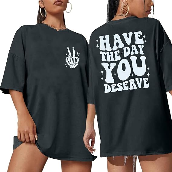ASTANFY Oversized Tshirts for Women: Deserve Day Shirt Funny Skeleton Shirts Casual Oversized Graphic Tees Tops - skull leggings
