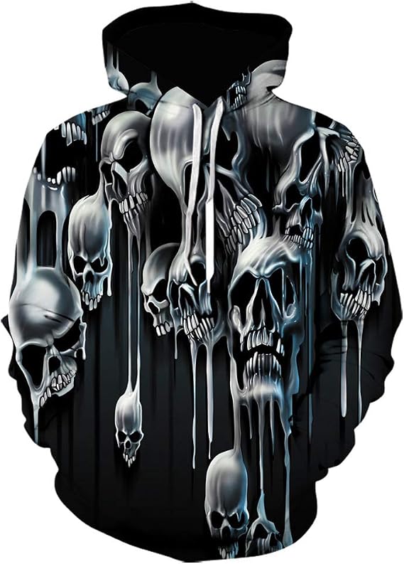 Hoodies Men Skull 3D Graphic Print Sweatshirts Pullover Tops with Pocket - skull sweatshirts