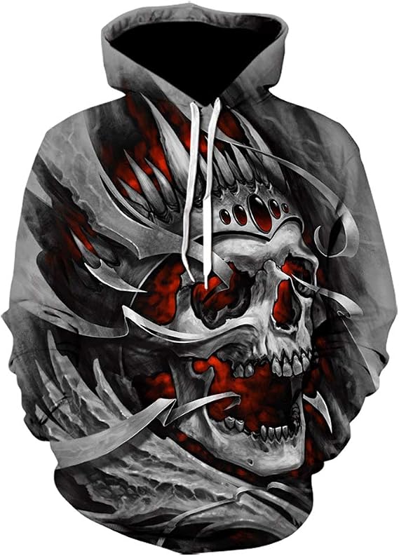 Hoodies Men Skull 3D Graphic Print Sweatshirts Pullover Tops with Pocket - skull hoodie
