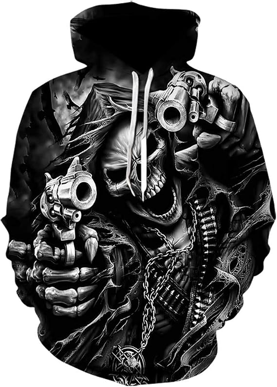 Hoodies Men Skull 3D Graphic Print Sweatshirts Pullover Tops with Pocket - skull sweatshirts