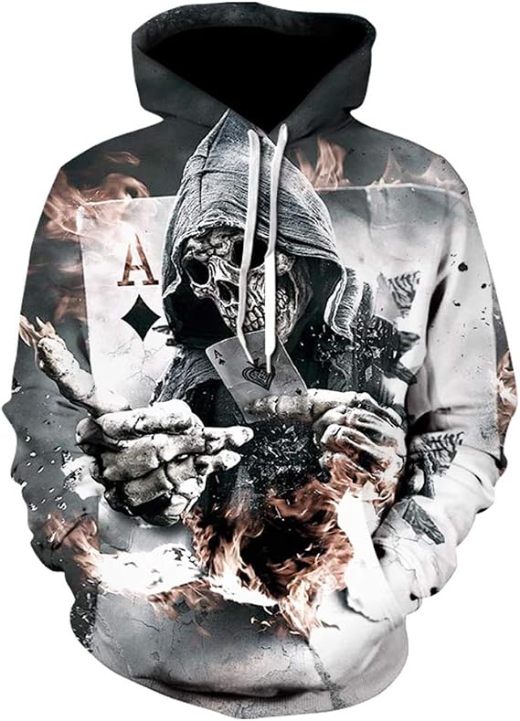 Hoodies Men Skull 3D Graphic Print Sweatshirts Pullover Tops with Pocket - skull hoodie