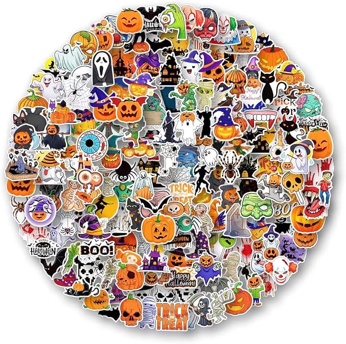 AOWDIAO 200 Pcs Halloween Stickers, Halloween Vinyl Stickers for Kids & Adults, Holiday Party Favors, Crafts & Gifts - skull sticker