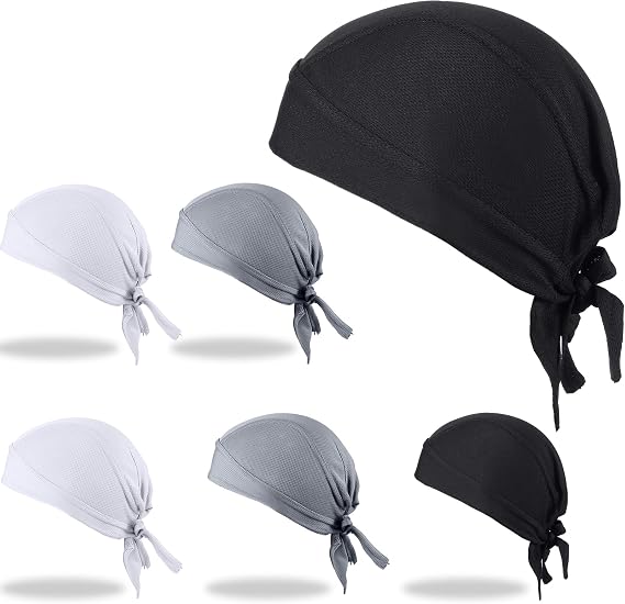 6 Pieces Do Rags Sweat Wicking Beanie Cooling Durags Skull Cap Motorcycle Head Wrap Bandana for Men Women - skull headband