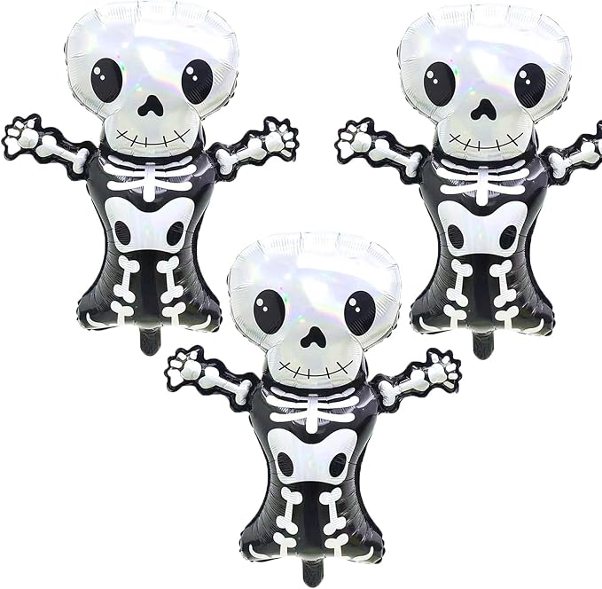 Laser Skeletons Balloon Halloween Balloons Ghost Skull Foil Balloons for Skeleton Themed Party Decoration Supplies Halloween Birthday Decoration Decor Ballons Arch Kits Party Balloon Set 3pcs - skull inflatable